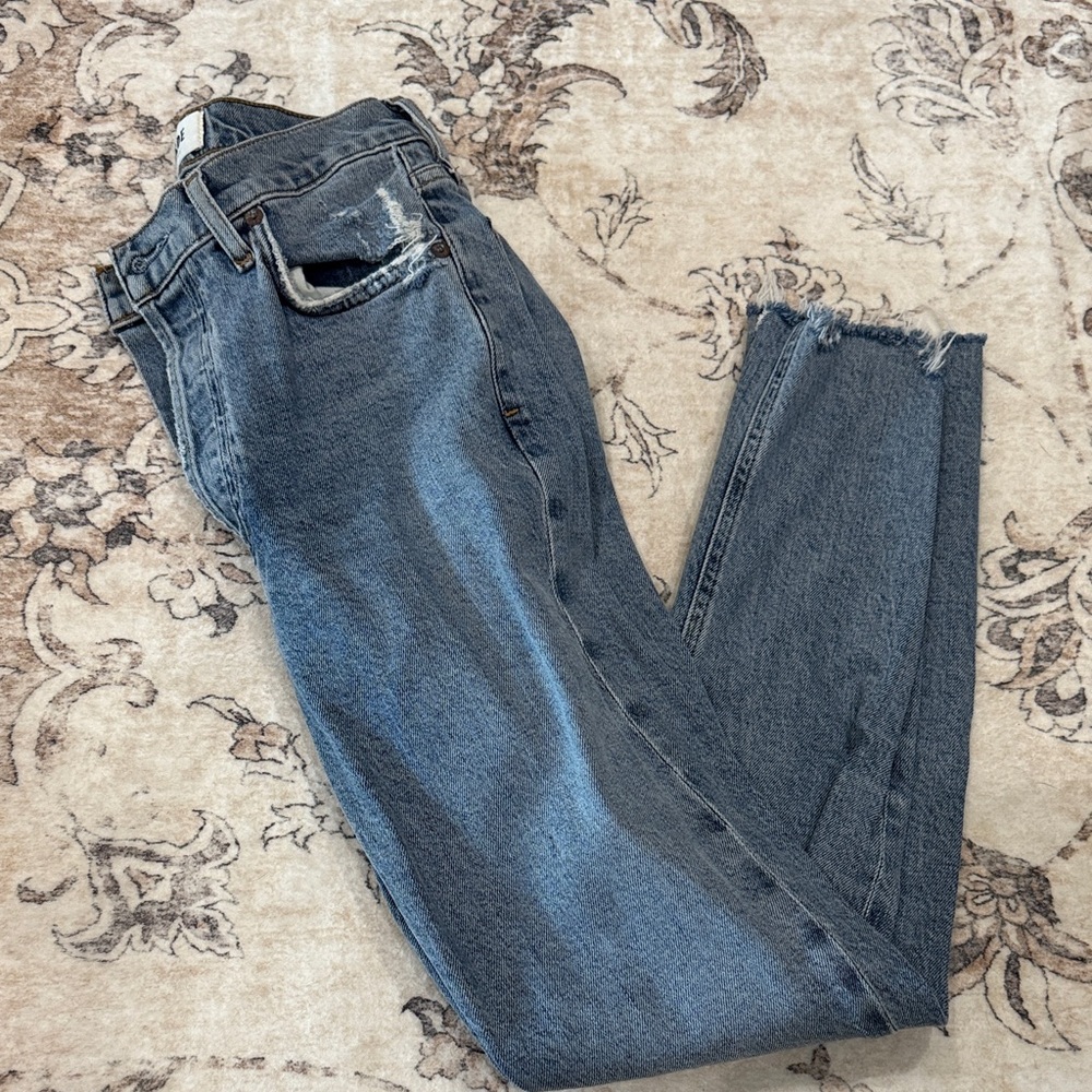 Agolde Distressed Blue Ankle Jeans
